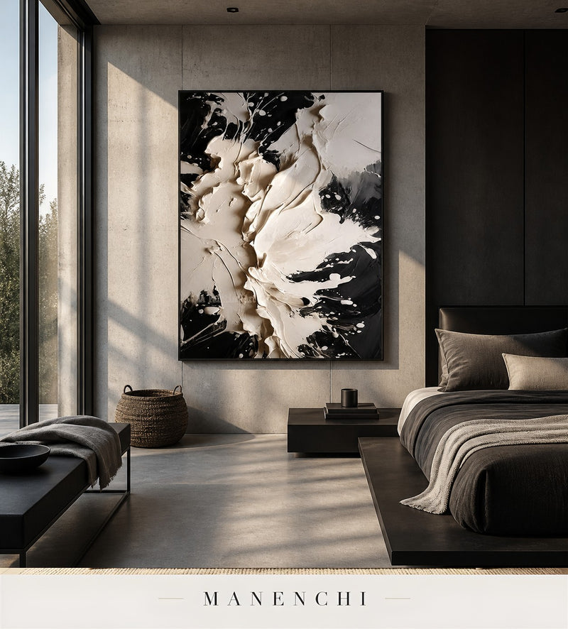 Scarped Shadows | Contemporary Wall Art - original hand-painted painting by Manenchi, styled in a room setting