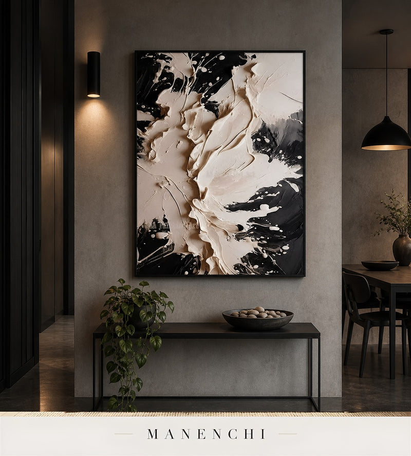 Scarped Shadows | Contemporary Wall Art - original hand-painted painting by Manenchi, styled in a room setting