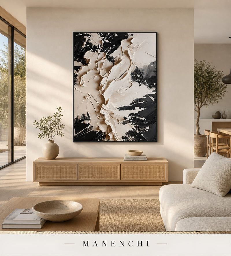 Scarped Shadows | Contemporary Wall Art - original hand-painted painting by Manenchi, styled in a room setting