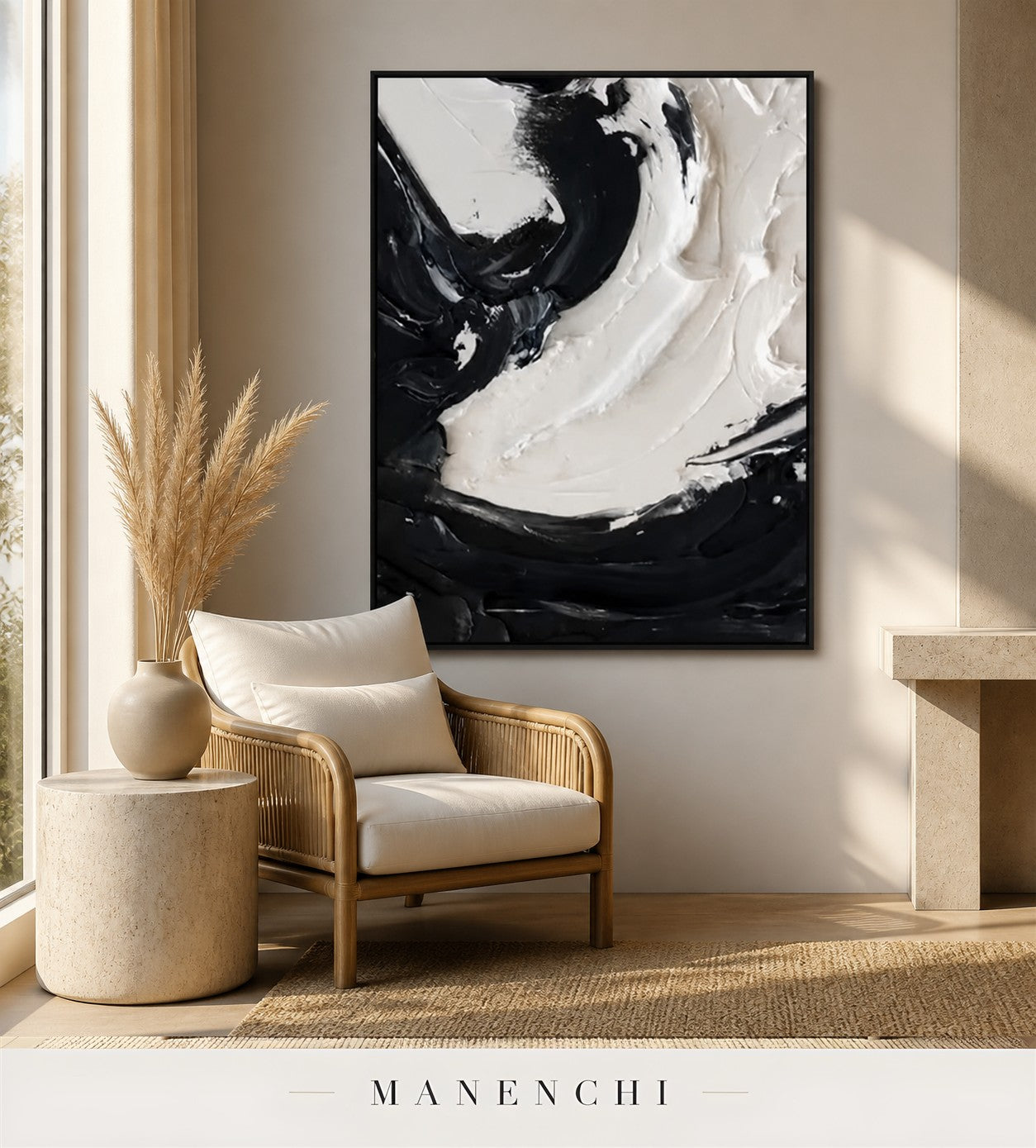 Tensioned Arc | Contemporary Wall Art - original hand-painted painting by Manenchi, styled in a room setting