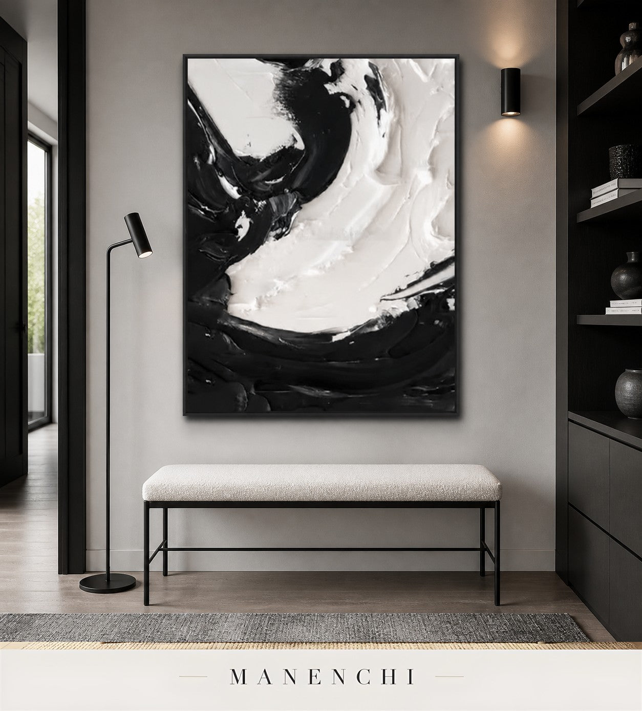 Tensioned Arc | Contemporary Wall Art - original hand-painted painting by Manenchi, styled in a room setting