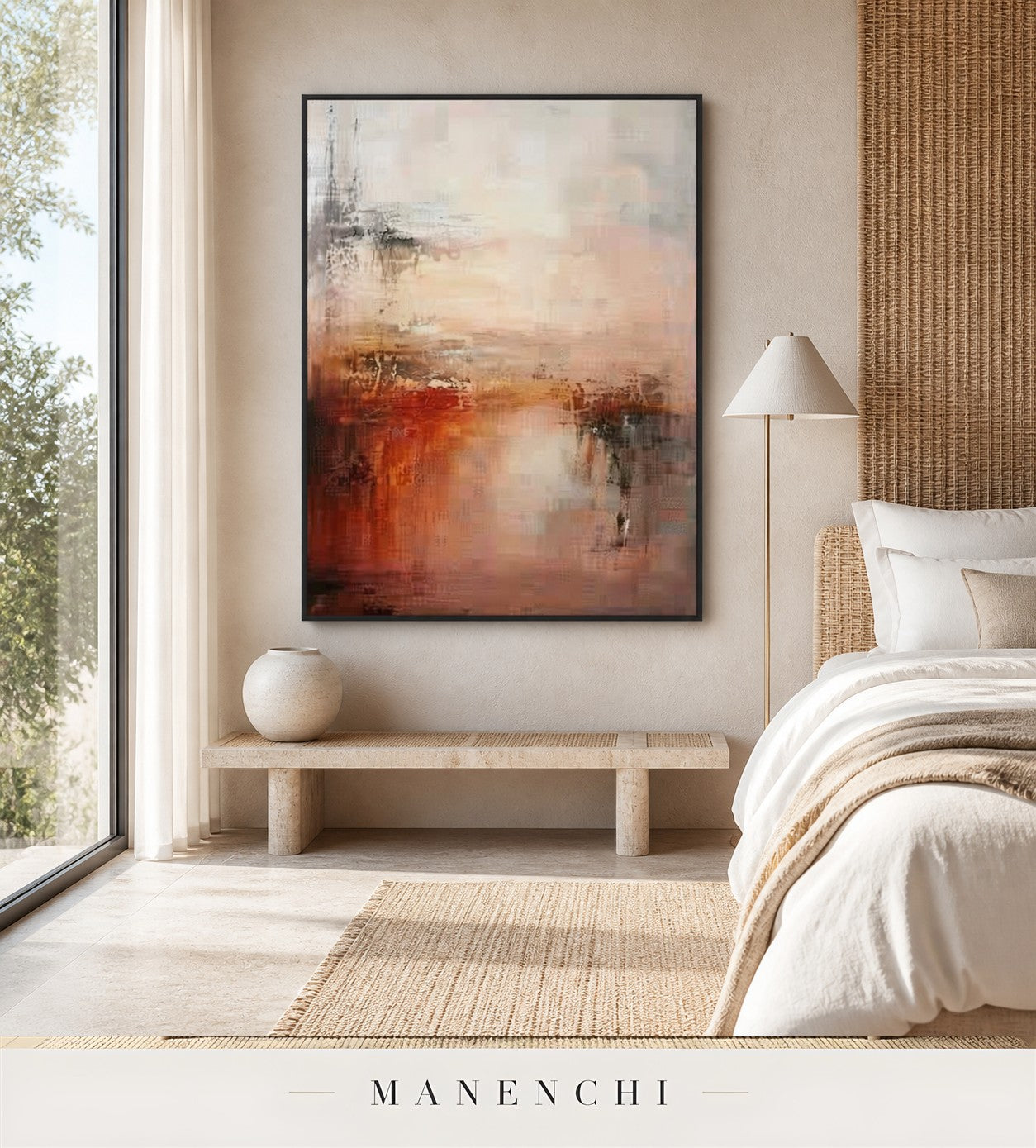 Muted Glide | Contemporary Wall Art - original hand-painted painting by Manenchi, styled in a room setting
