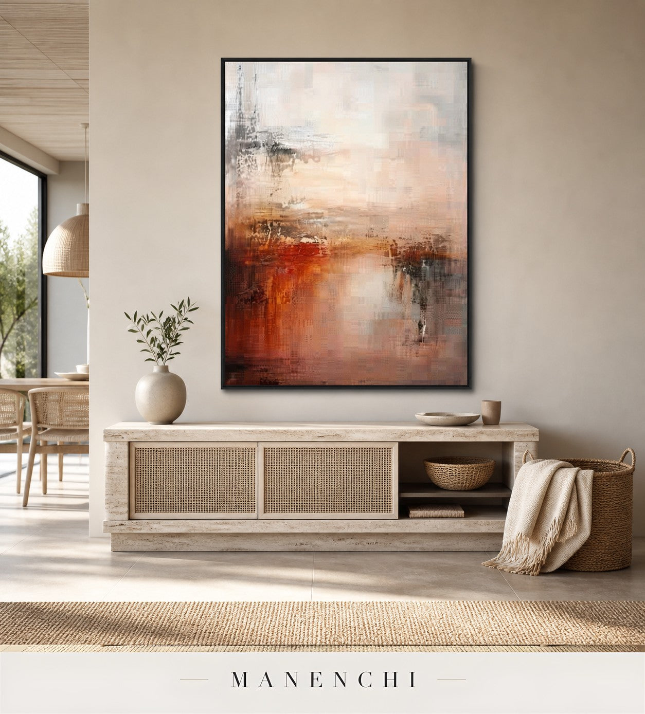 Muted Glide | Contemporary Wall Art - original hand-painted painting by Manenchi, styled in a room setting