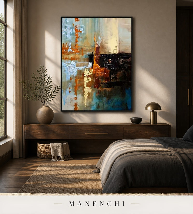 Calm Furrows | Contemporary Wall Art - original hand-painted painting by Manenchi, styled in a room setting