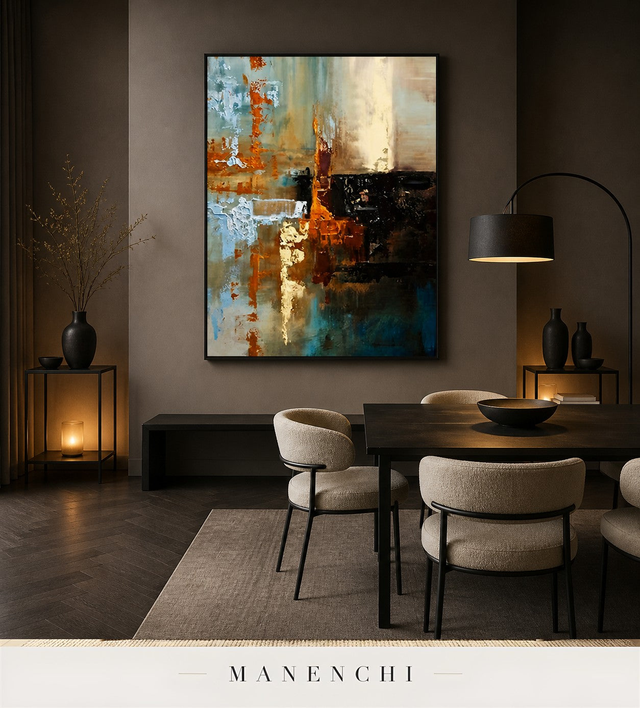 Calm Furrows | Contemporary Wall Art - original hand-painted painting by Manenchi, styled in a room setting