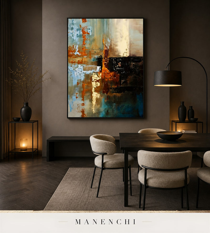Calm Furrows | Contemporary Wall Art - original hand-painted painting by Manenchi, styled in a room setting