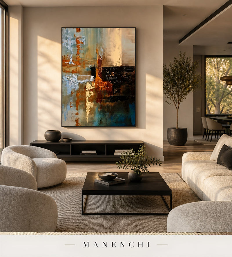 Calm Furrows | Contemporary Wall Art - original hand-painted painting by Manenchi, styled in a room setting