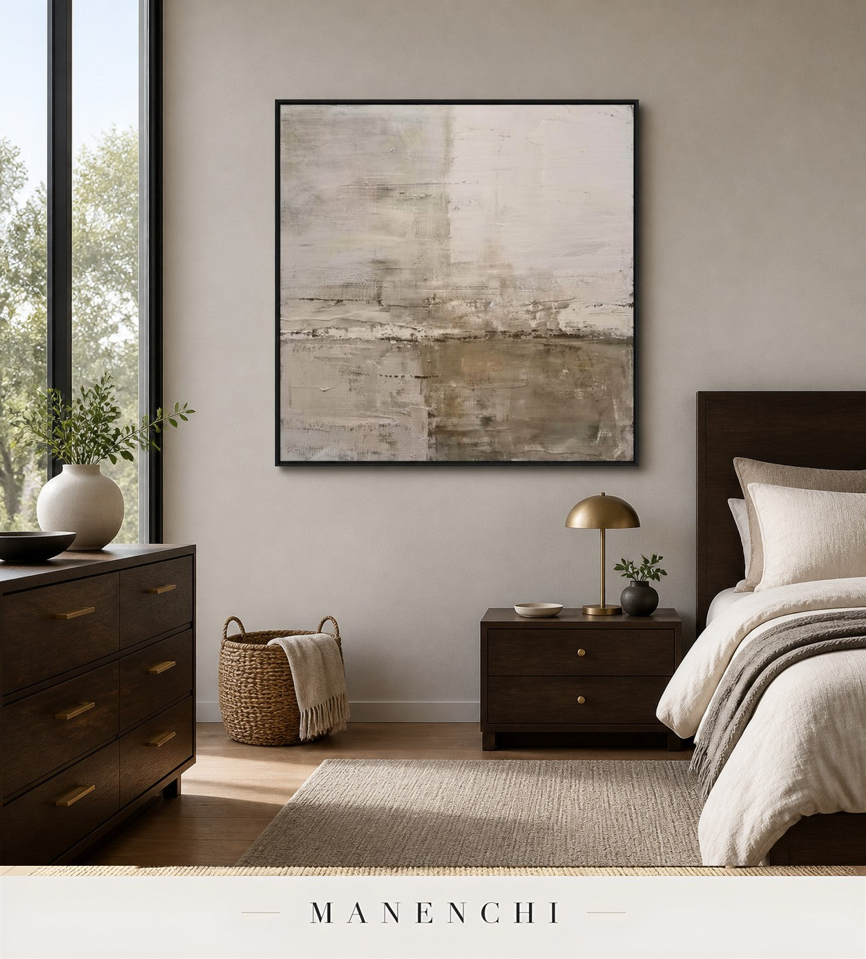 Raked Haze | Contemporary Wall Art - original hand-painted painting by Manenchi, styled in a room setting