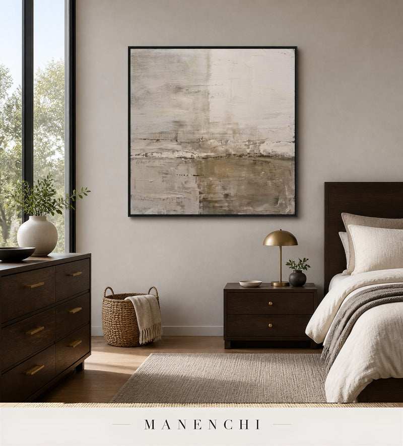 Raked Haze | Contemporary Wall Art - original hand-painted painting by Manenchi, styled in a room setting