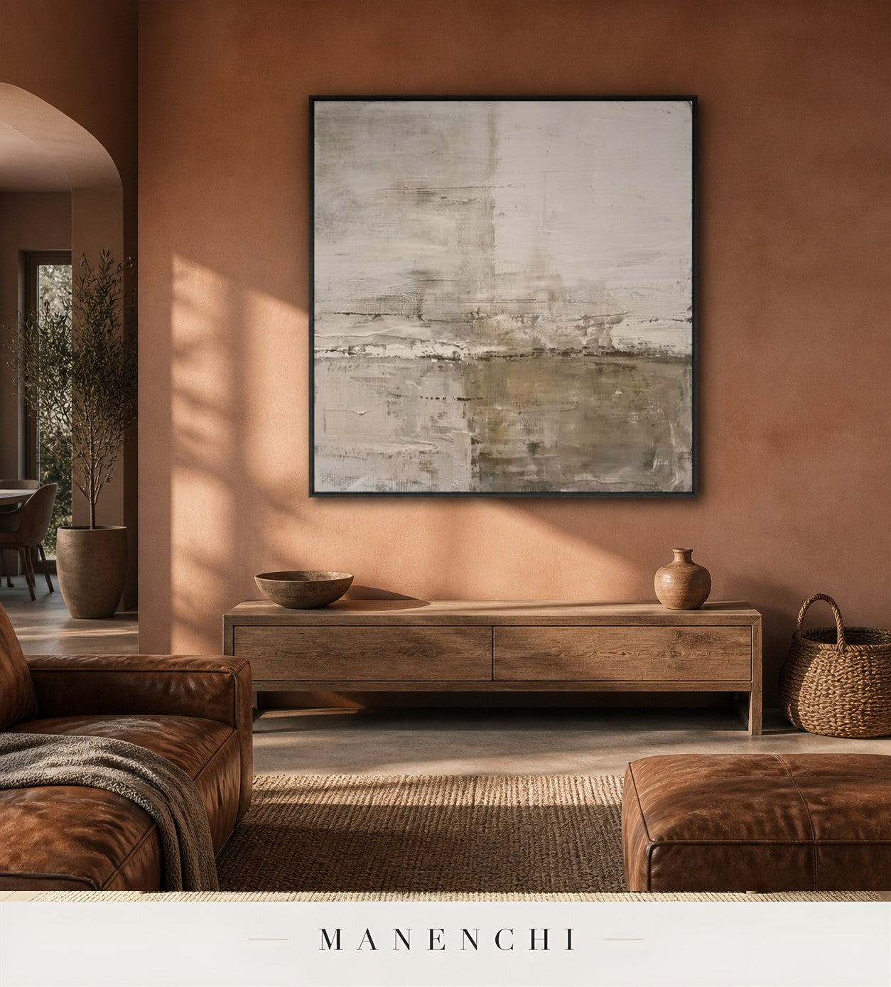 Raked Haze | Contemporary Wall Art - original hand-painted painting by Manenchi, styled in a room setting