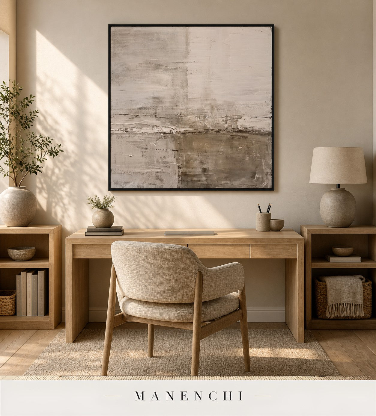 Raked Haze | Contemporary Wall Art - original hand-painted painting by Manenchi, styled in a room setting