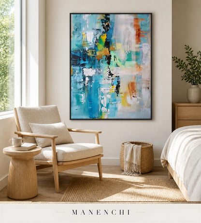 Serene Loft | Contemporary Wall Art - original hand-painted painting by Manenchi, styled in a room setting