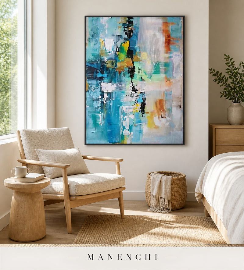 Serene Loft | Contemporary Wall Art - original hand-painted painting by Manenchi, styled in a room setting