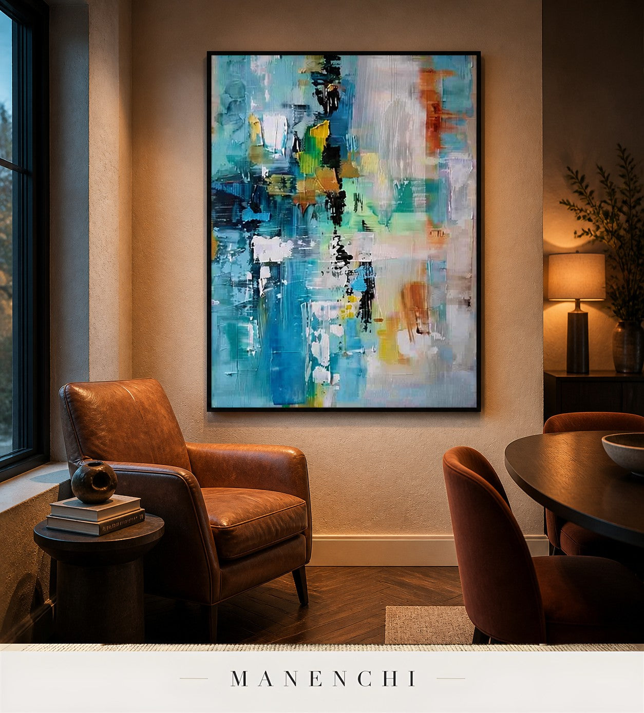 Serene Loft | Contemporary Wall Art - original hand-painted painting by Manenchi, styled in a room setting