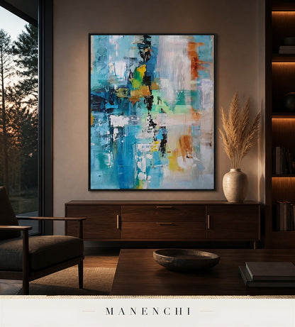 Serene Loft | Contemporary Wall Art - original hand-painted painting by Manenchi, styled in a room setting