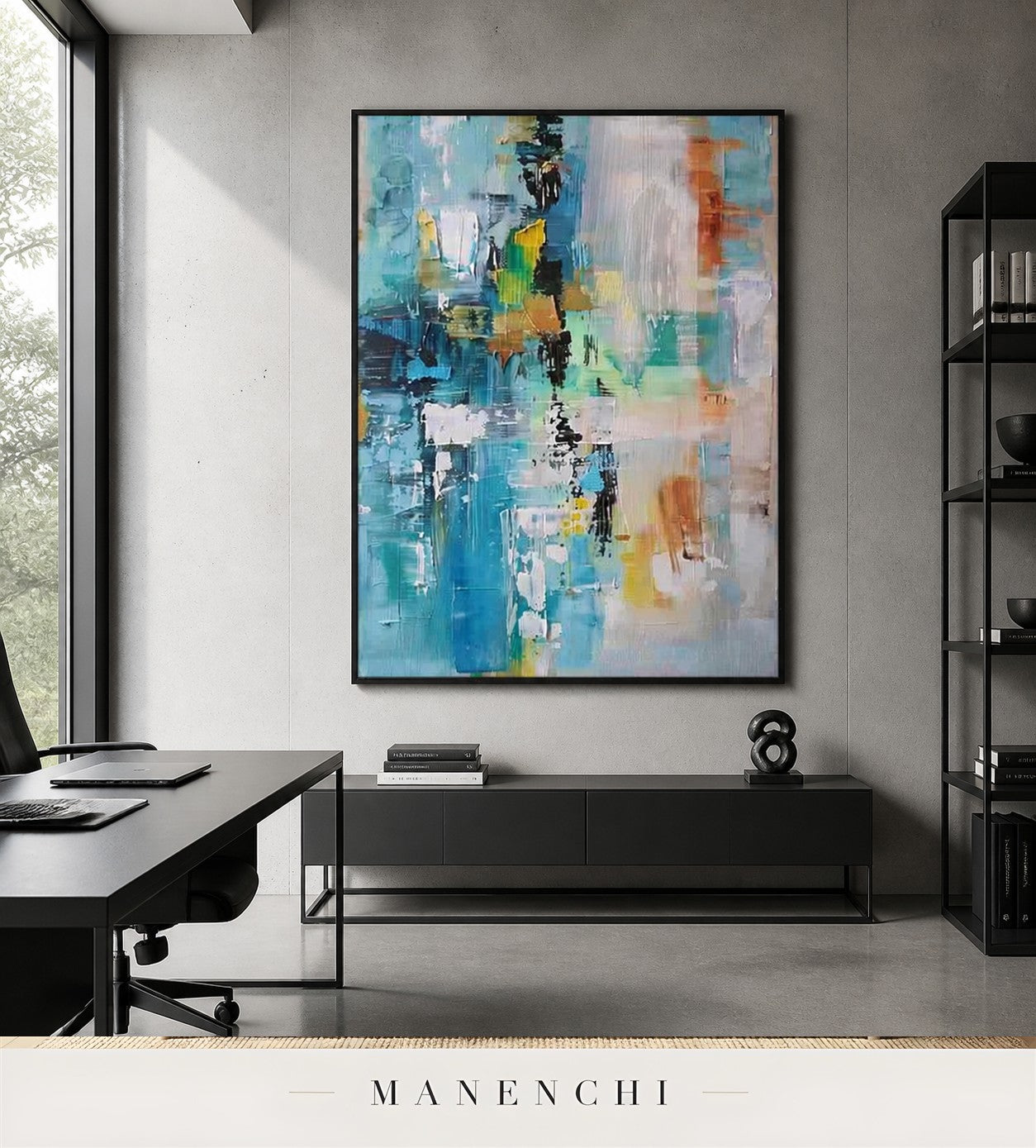 Serene Loft | Contemporary Wall Art - original hand-painted painting by Manenchi, styled in a room setting