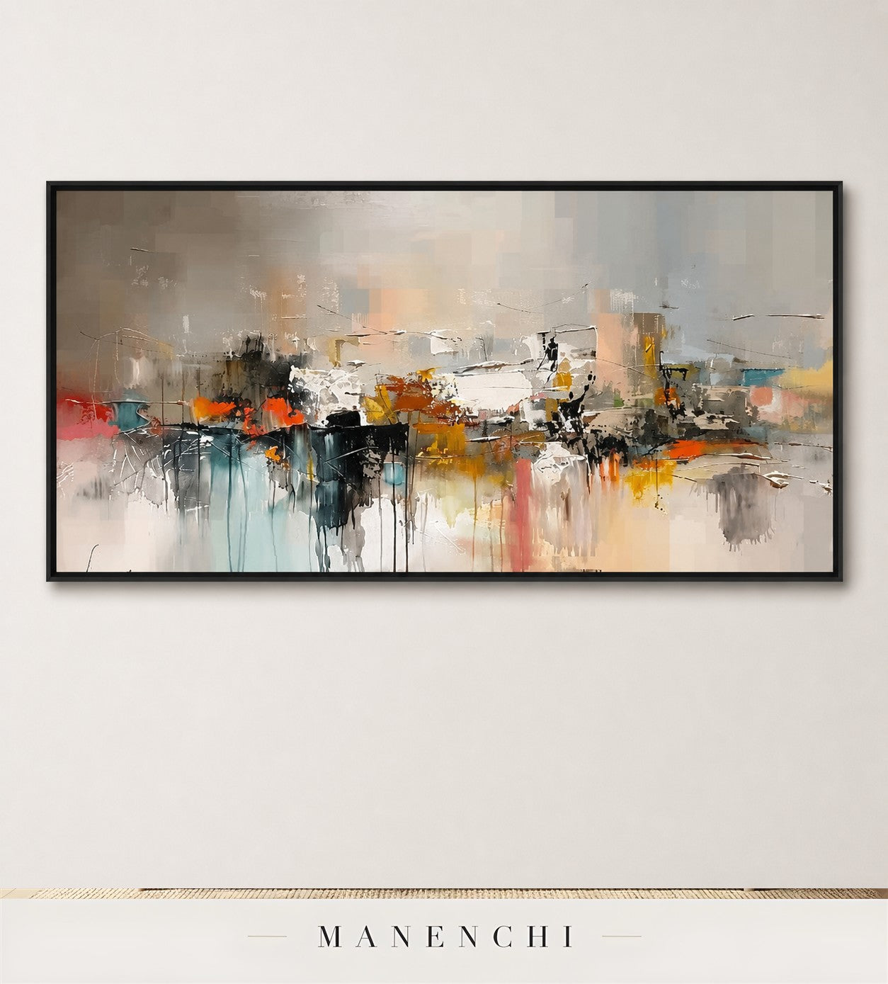 Impasto Descent | Contemporary Wall Art - original hand-painted painting by Manenchi, styled in a room setting