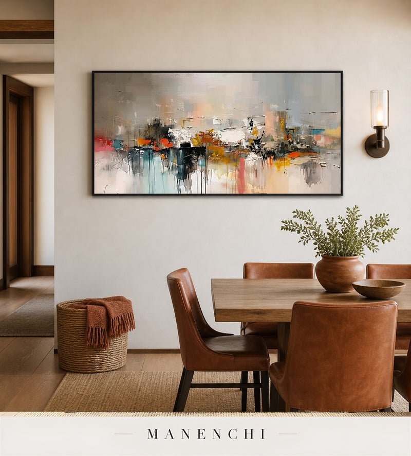 Impasto Descent | Contemporary Wall Art - original hand-painted painting by Manenchi, styled in a room setting