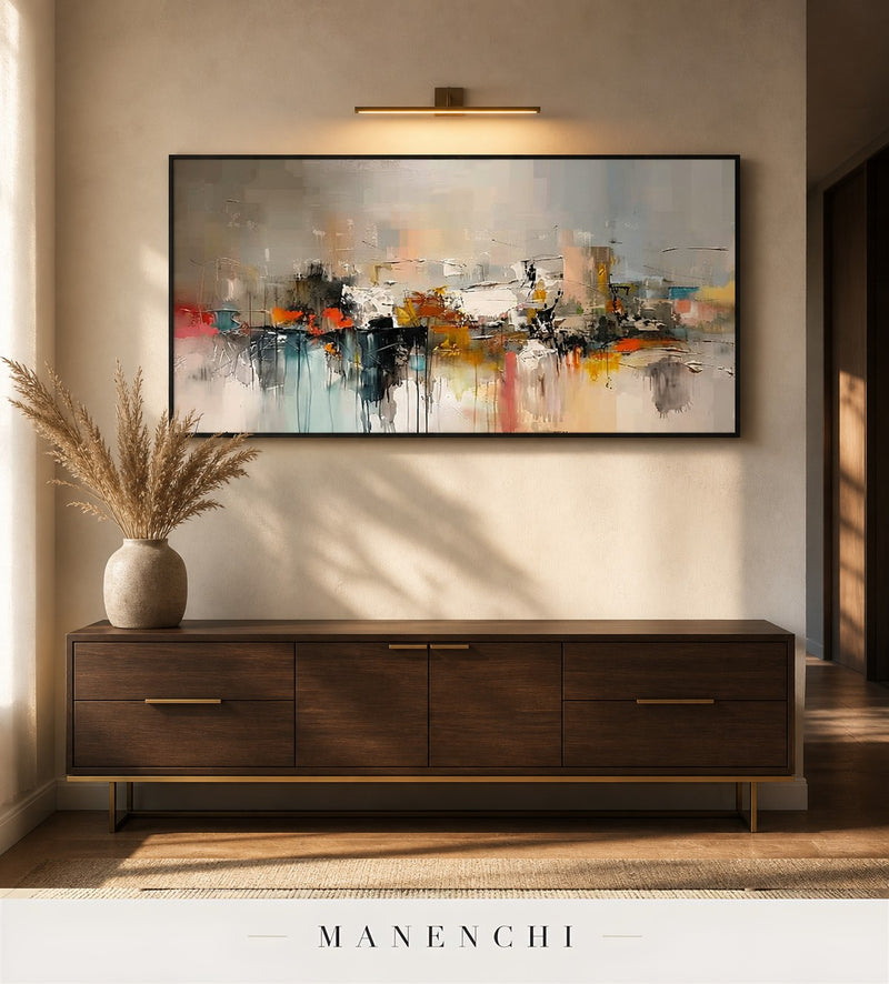 Impasto Descent | Contemporary Wall Art - original hand-painted painting by Manenchi, styled in a room setting
