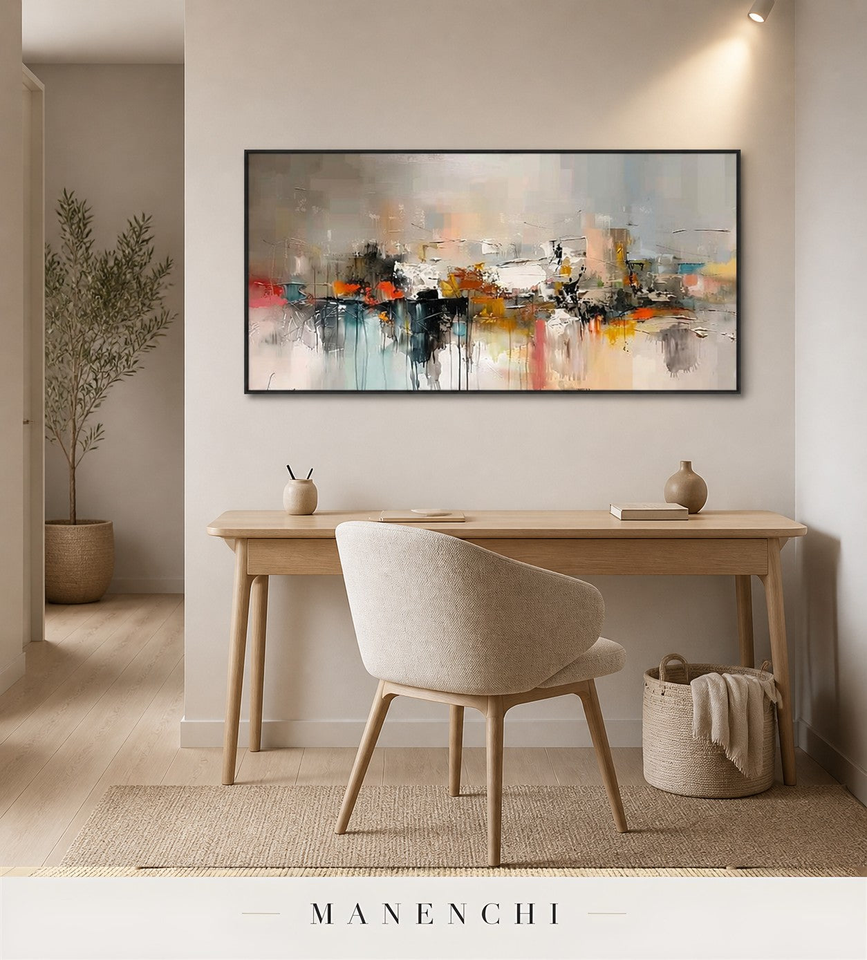 Impasto Descent | Contemporary Wall Art - original hand-painted painting by Manenchi, styled in a room setting