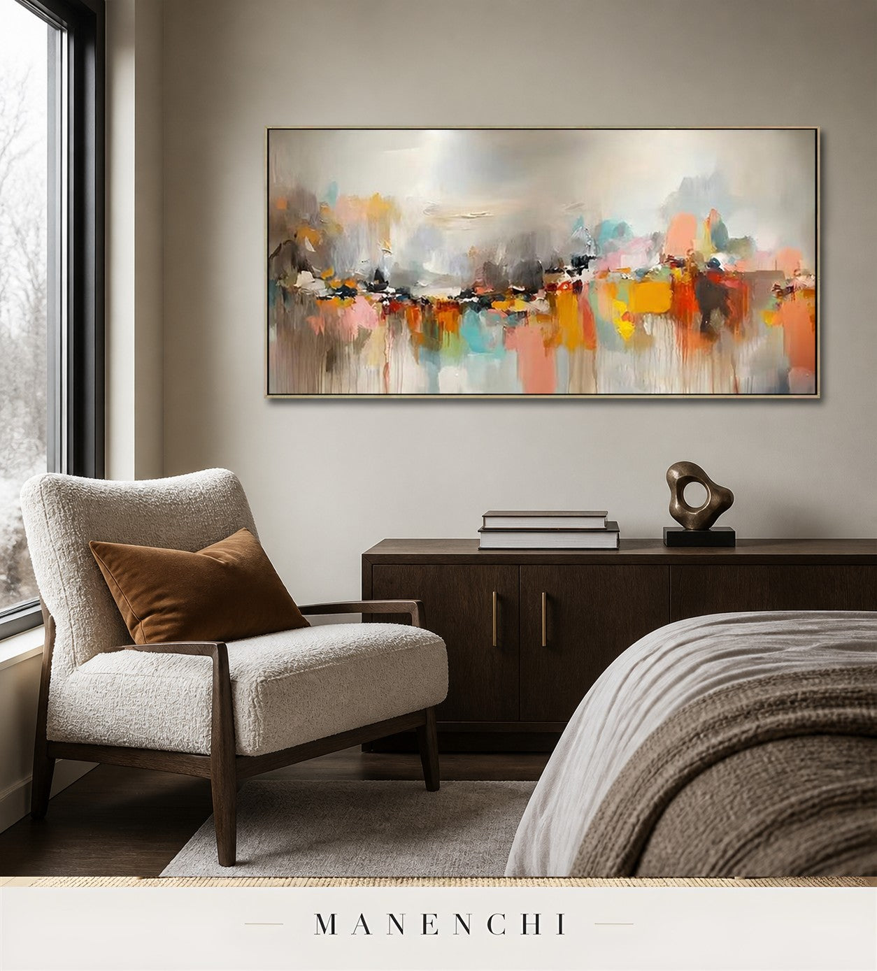 Quiet Cascade | Contemporary Wall Art - original hand-painted painting by Manenchi, styled in a room setting