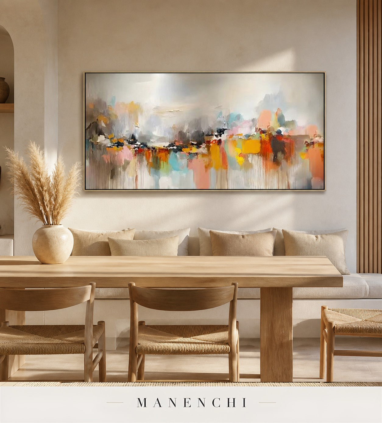 Quiet Cascade | Contemporary Wall Art - original hand-painted painting by Manenchi, styled in a room setting