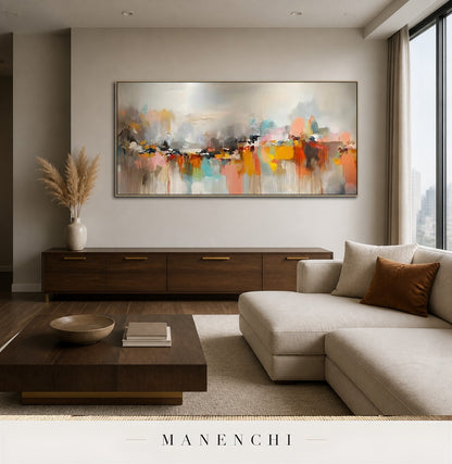 Quiet Cascade | Contemporary Wall Art - original hand-painted painting by Manenchi, styled in a room setting