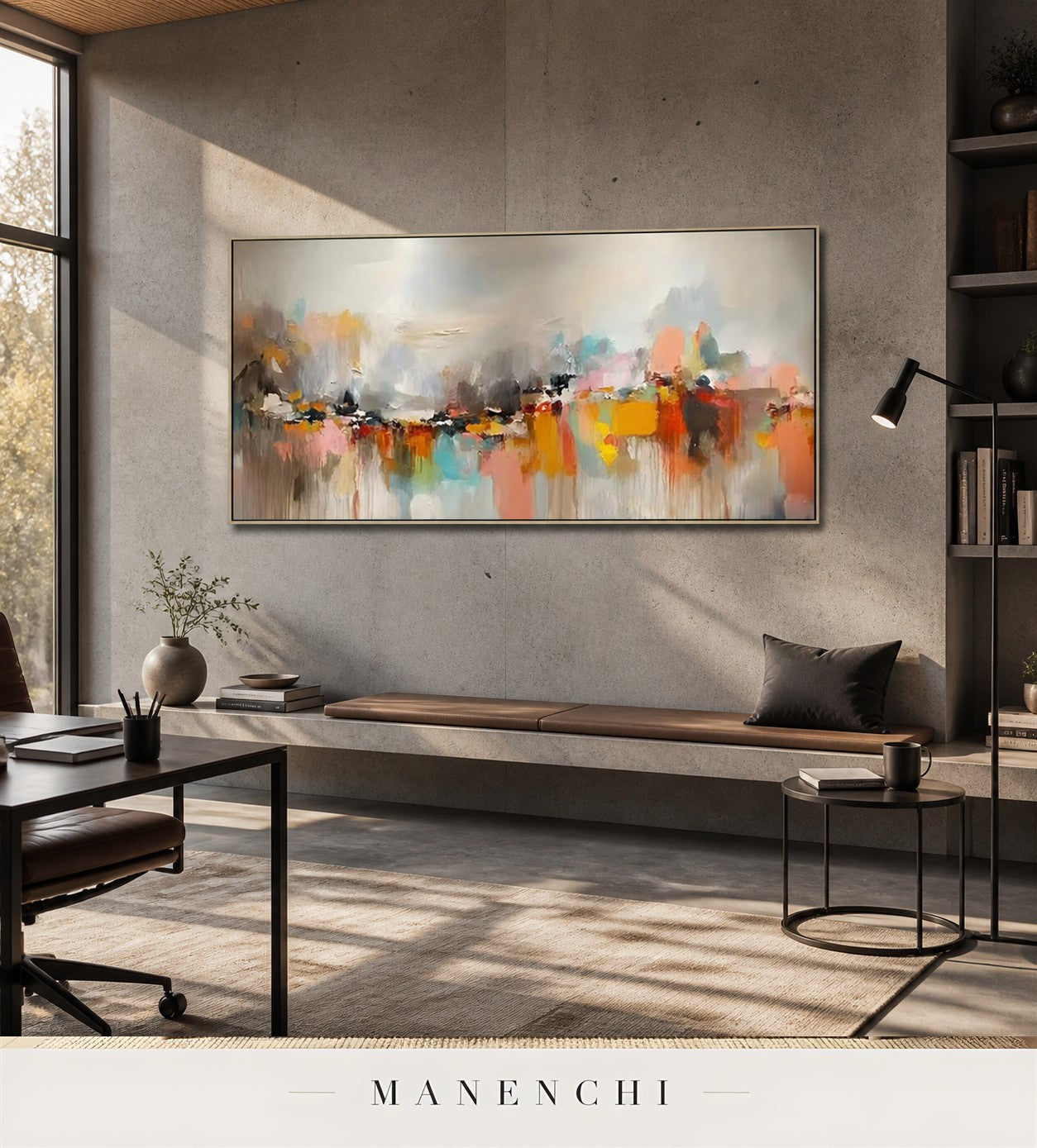 Quiet Cascade | Contemporary Wall Art - original hand-painted painting by Manenchi, styled in a room setting
