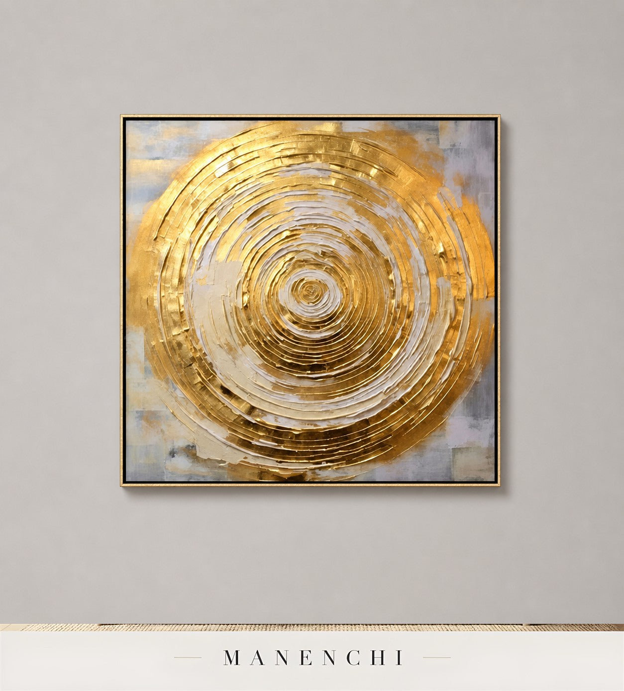 Orbital Luster | Gold Leaf Wall Art - original hand-painted painting by Manenchi, styled in a room setting