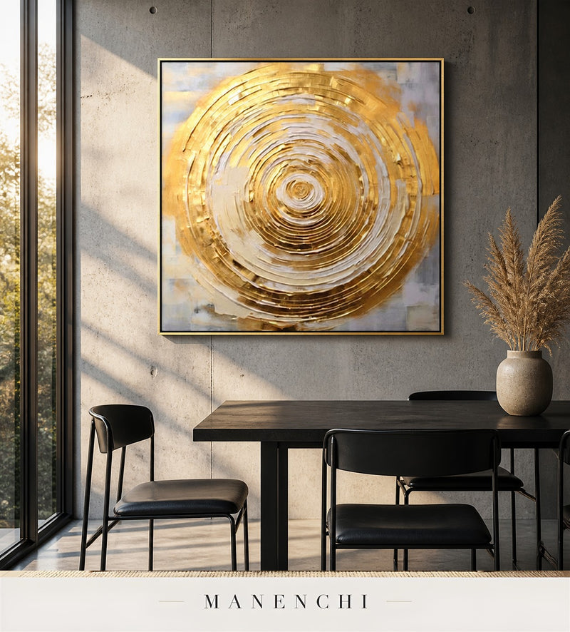 Orbital Luster | Gold Leaf Wall Art - original hand-painted painting by Manenchi, styled in a room setting