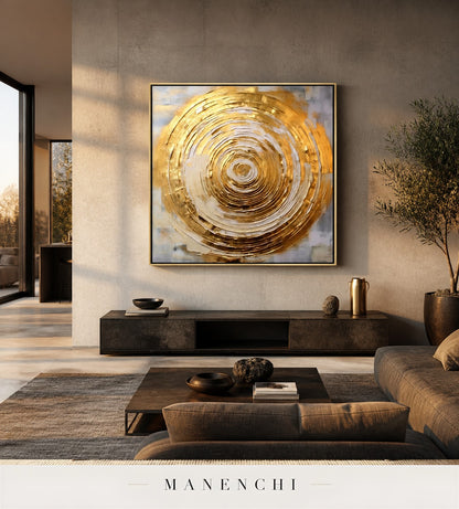 Orbital Luster | Gold Leaf Wall Art - original hand-painted painting by Manenchi, styled in a room setting