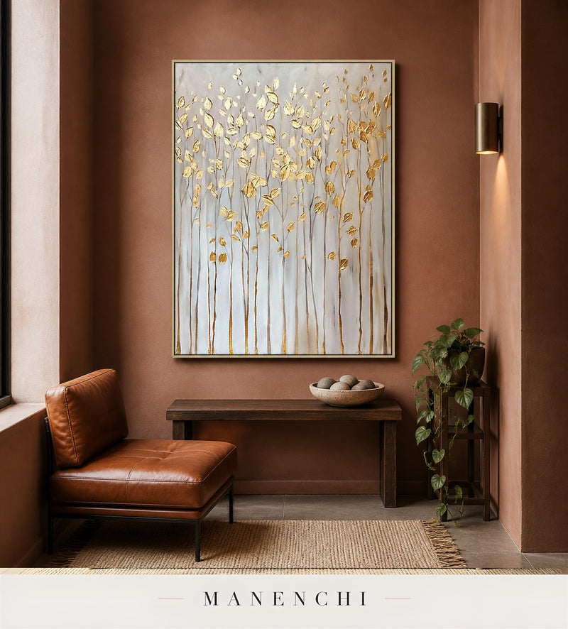 Auric Relief | Gold Leaf Wall Art - original hand-painted painting by Manenchi, styled in a room setting