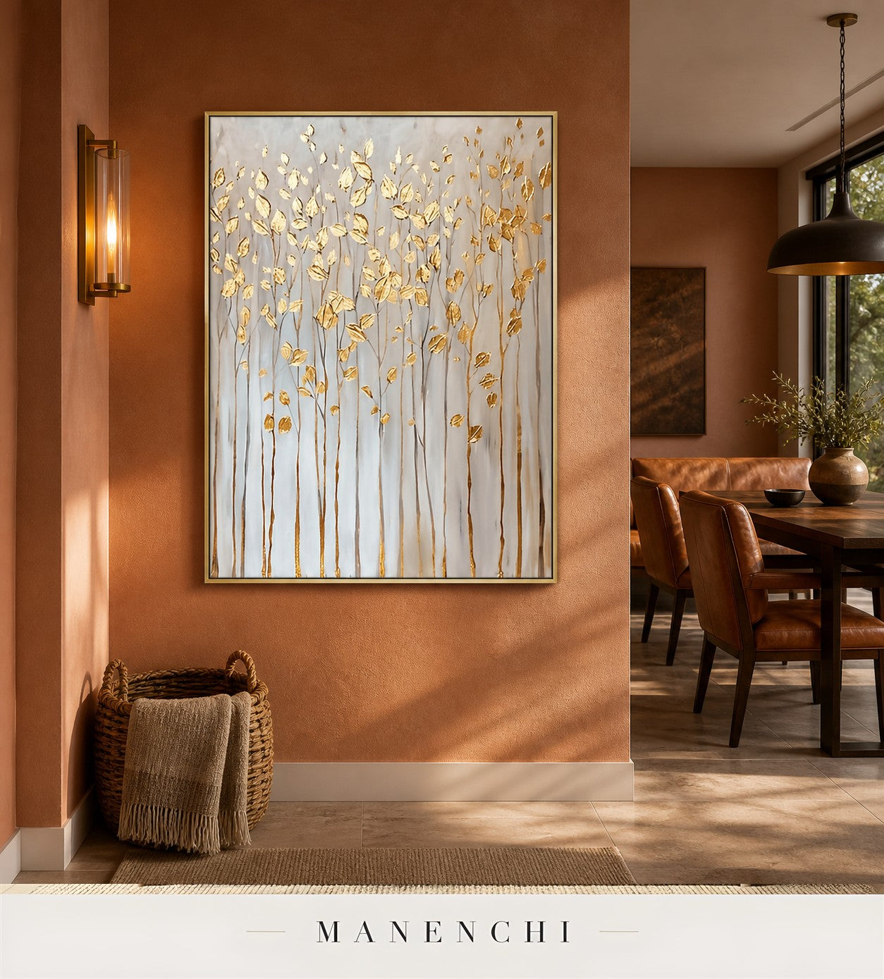 Auric Relief | Gold Leaf Wall Art - original hand-painted painting by Manenchi, styled in a room setting