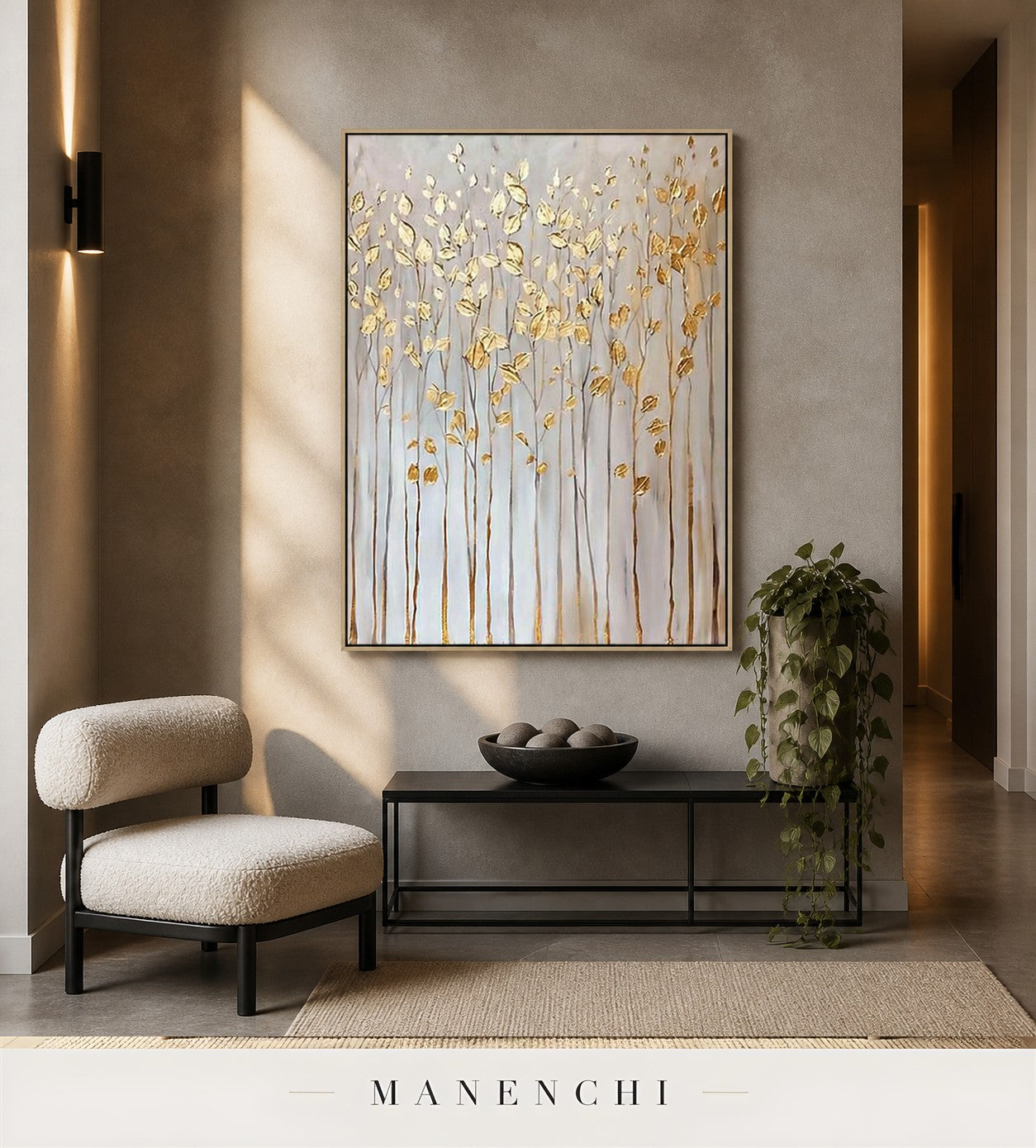 Auric Relief | Gold Leaf Wall Art - original hand-painted painting by Manenchi, styled in a room setting
