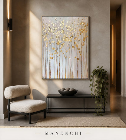 Auric Relief | Gold Leaf Wall Art - original hand-painted painting by Manenchi, styled in a room setting