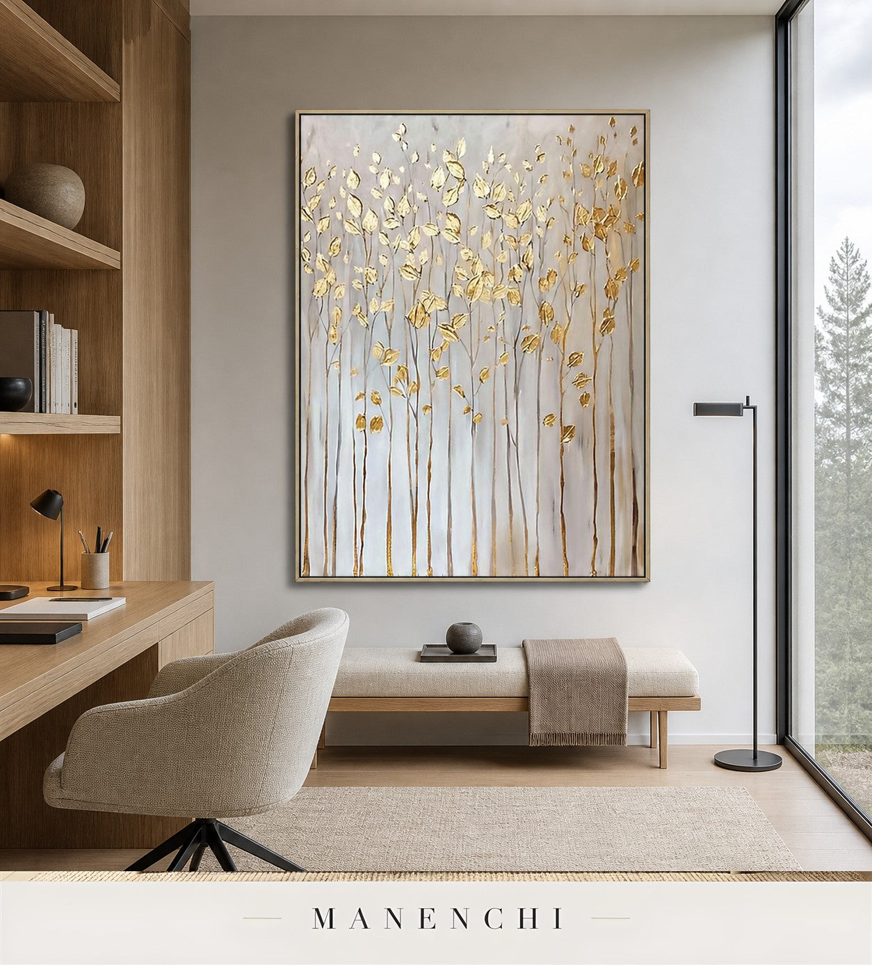 Auric Relief | Gold Leaf Wall Art - original hand-painted painting by Manenchi, styled in a room setting