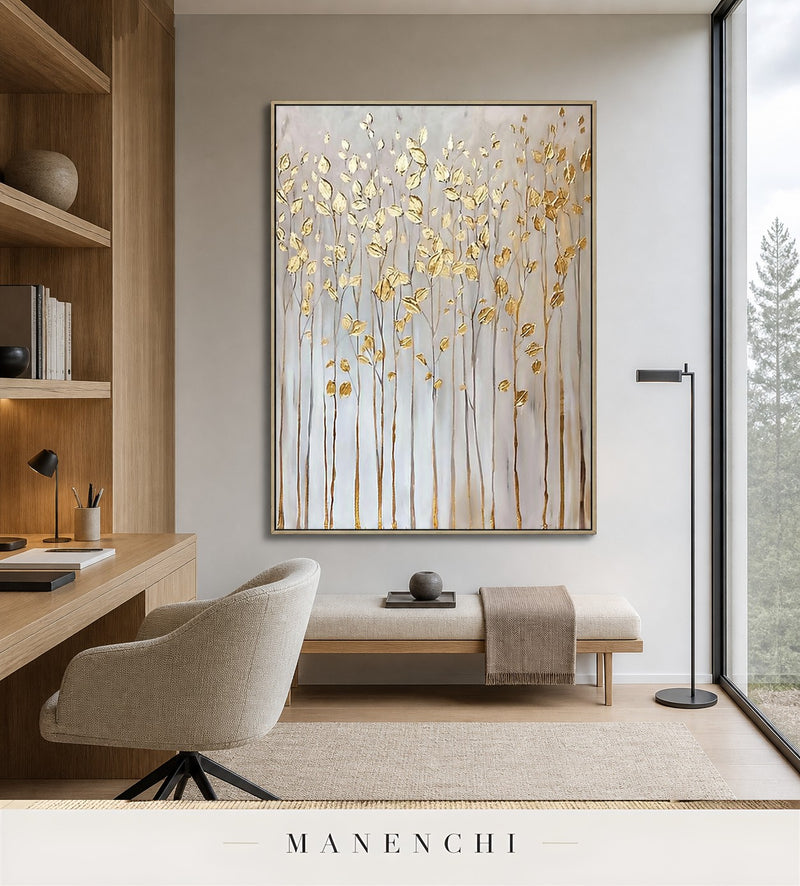 Auric Relief | Gold Leaf Wall Art - original hand-painted painting by Manenchi, styled in a room setting