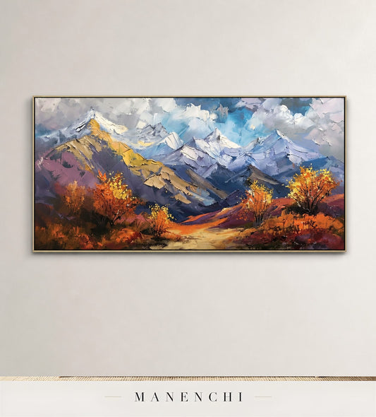 Built Peaks | Contemporary Wall Art - original hand-painted painting by Manenchi, styled in a room setting
