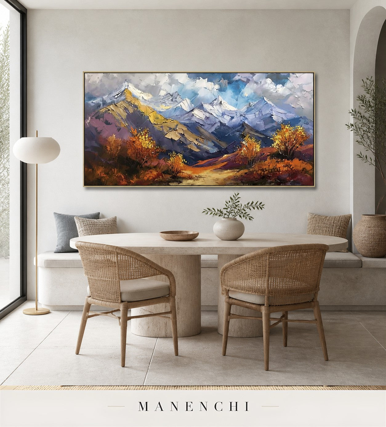 Built Peaks | Contemporary Wall Art - original hand-painted painting by Manenchi, styled in a room setting