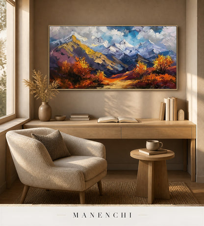 Built Peaks | Contemporary Wall Art - original hand-painted painting by Manenchi, styled in a room setting