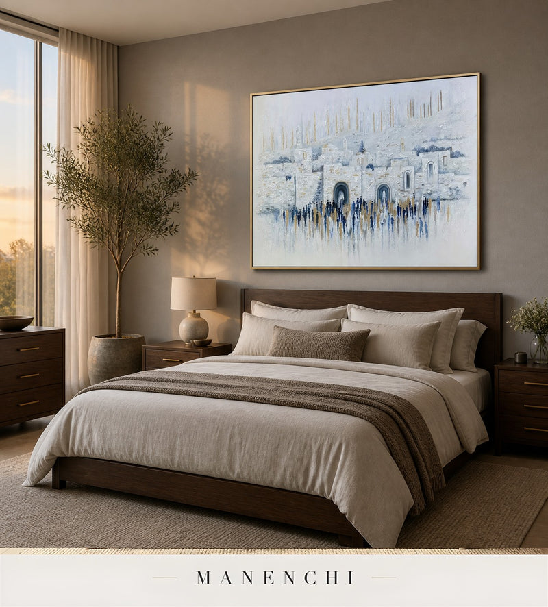Auric Strata | Gold Leaf Wall Art - original hand-painted painting by Manenchi, styled in a room setting