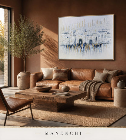 Auric Strata | Gold Leaf Wall Art - original hand-painted painting by Manenchi, styled in a room setting