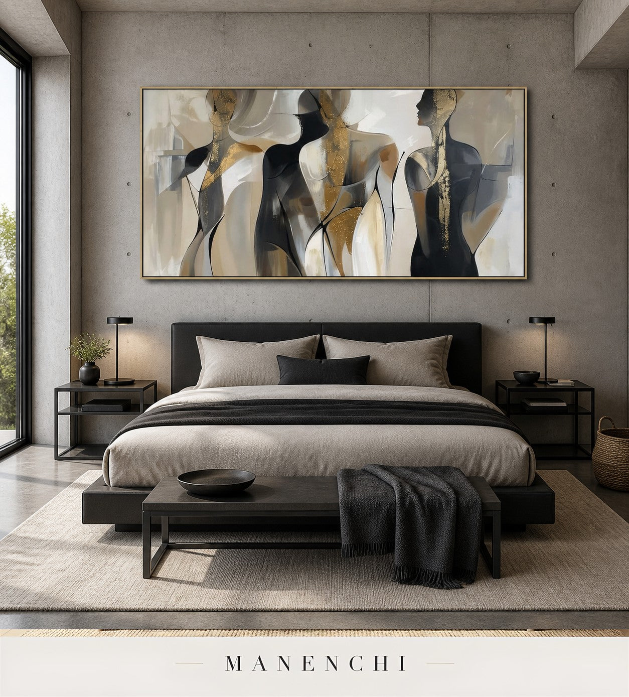Lithe Lumina | Gold Leaf Wall Art - original hand-painted painting by Manenchi, styled in a room setting