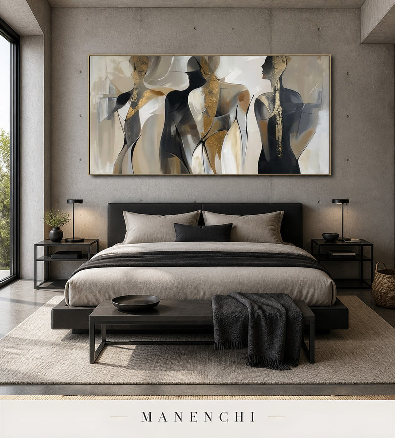 Lithe Lumina | Gold Leaf Wall Art - original hand-painted painting by Manenchi, styled in a room setting