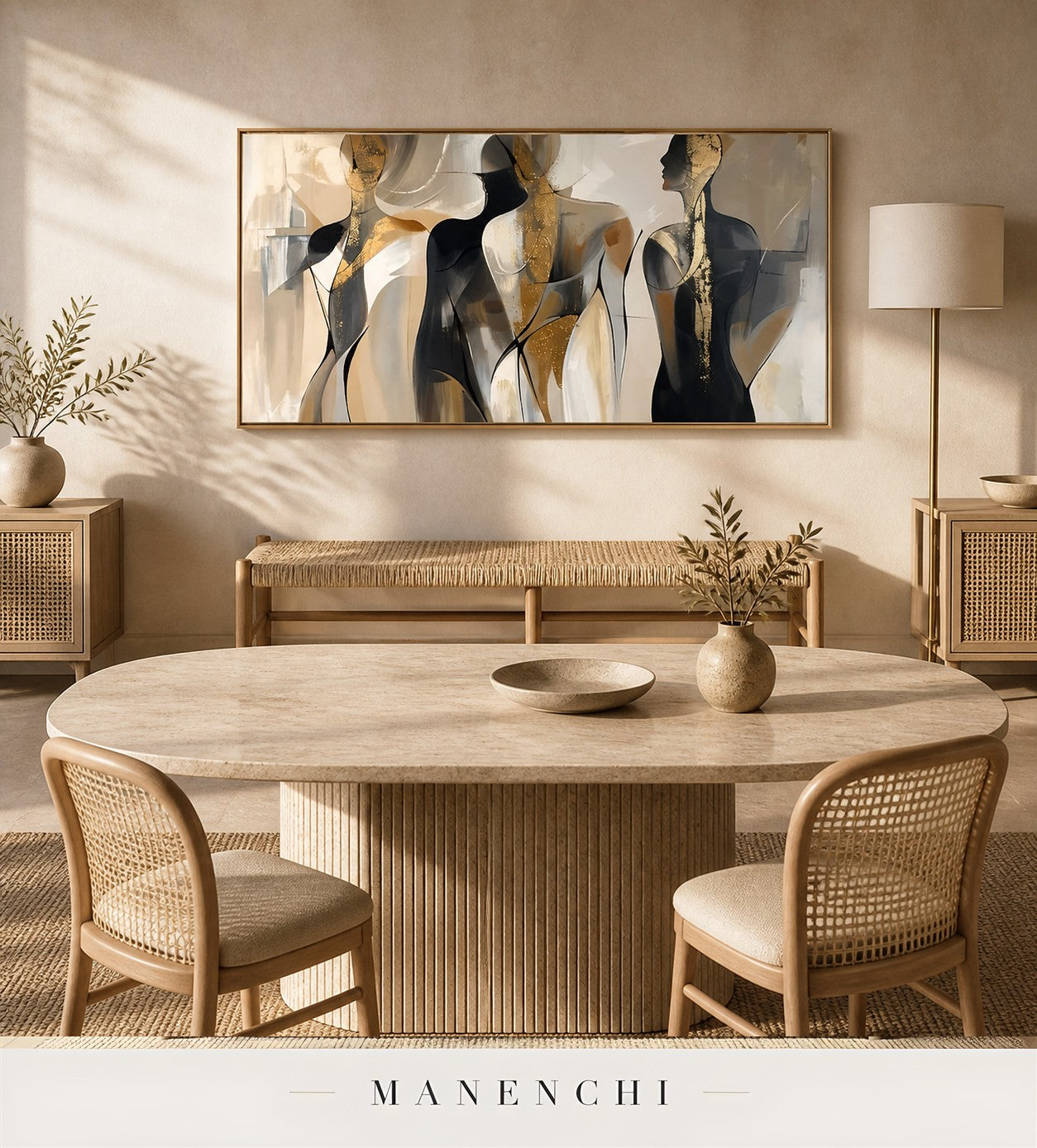Lithe Lumina | Gold Leaf Wall Art - original hand-painted painting by Manenchi, styled in a room setting