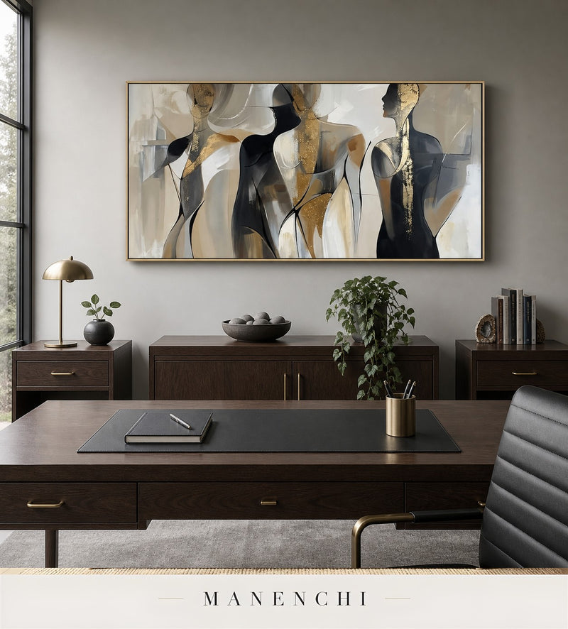 Lithe Lumina | Gold Leaf Wall Art - original hand-painted painting by Manenchi, styled in a room setting