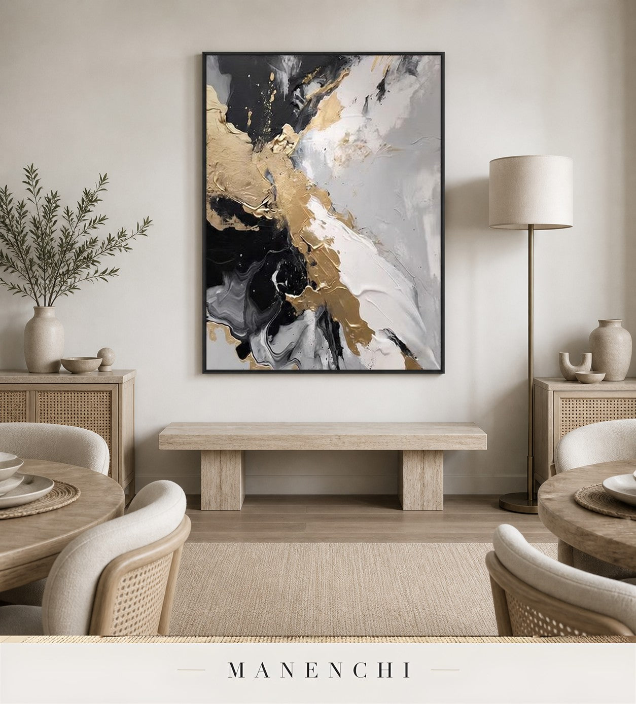 Gilded Mantle | Gold Leaf Wall Art - original hand-painted painting by Manenchi, styled in a room setting