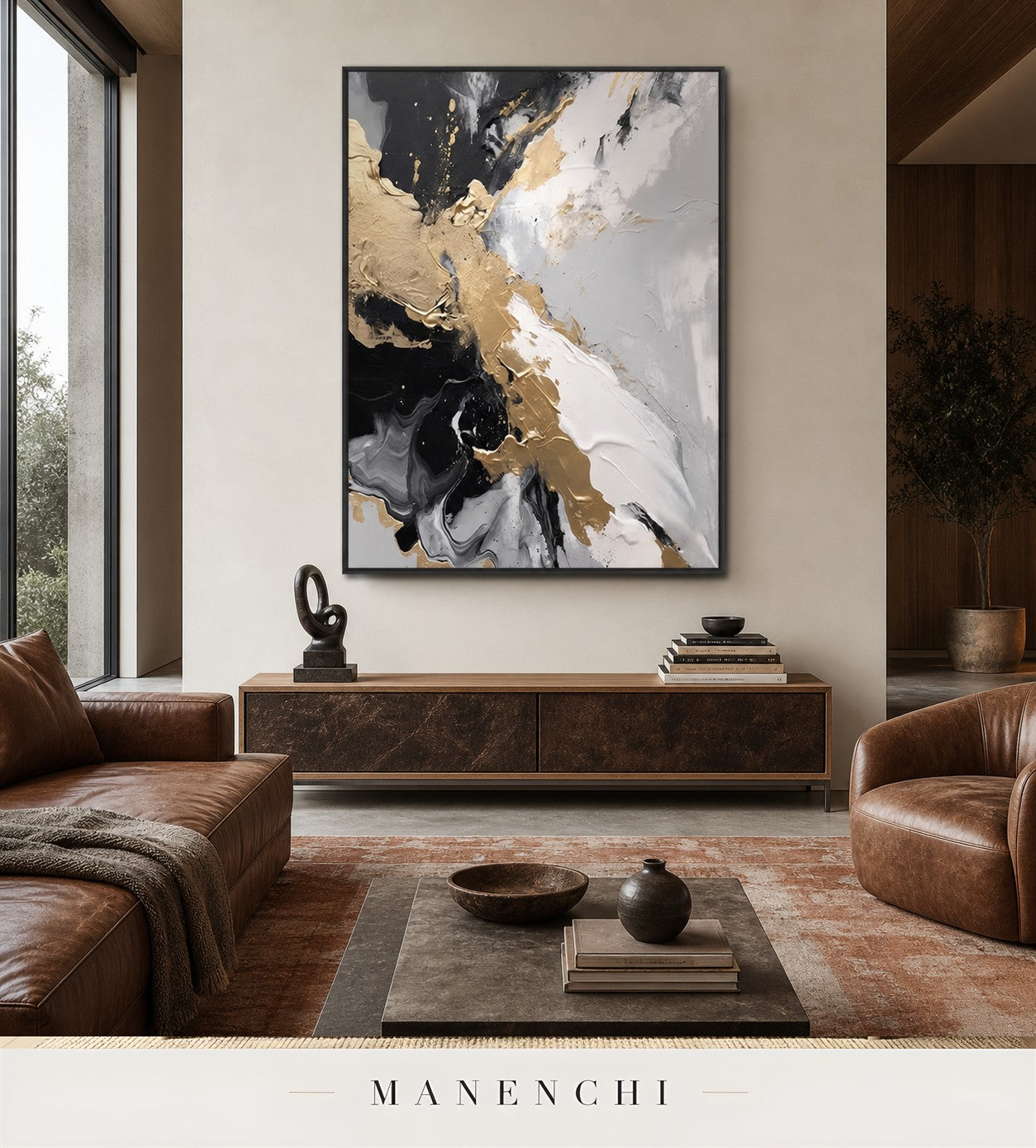 Gilded Mantle | Gold Leaf Wall Art - original hand-painted painting by Manenchi, styled in a room setting