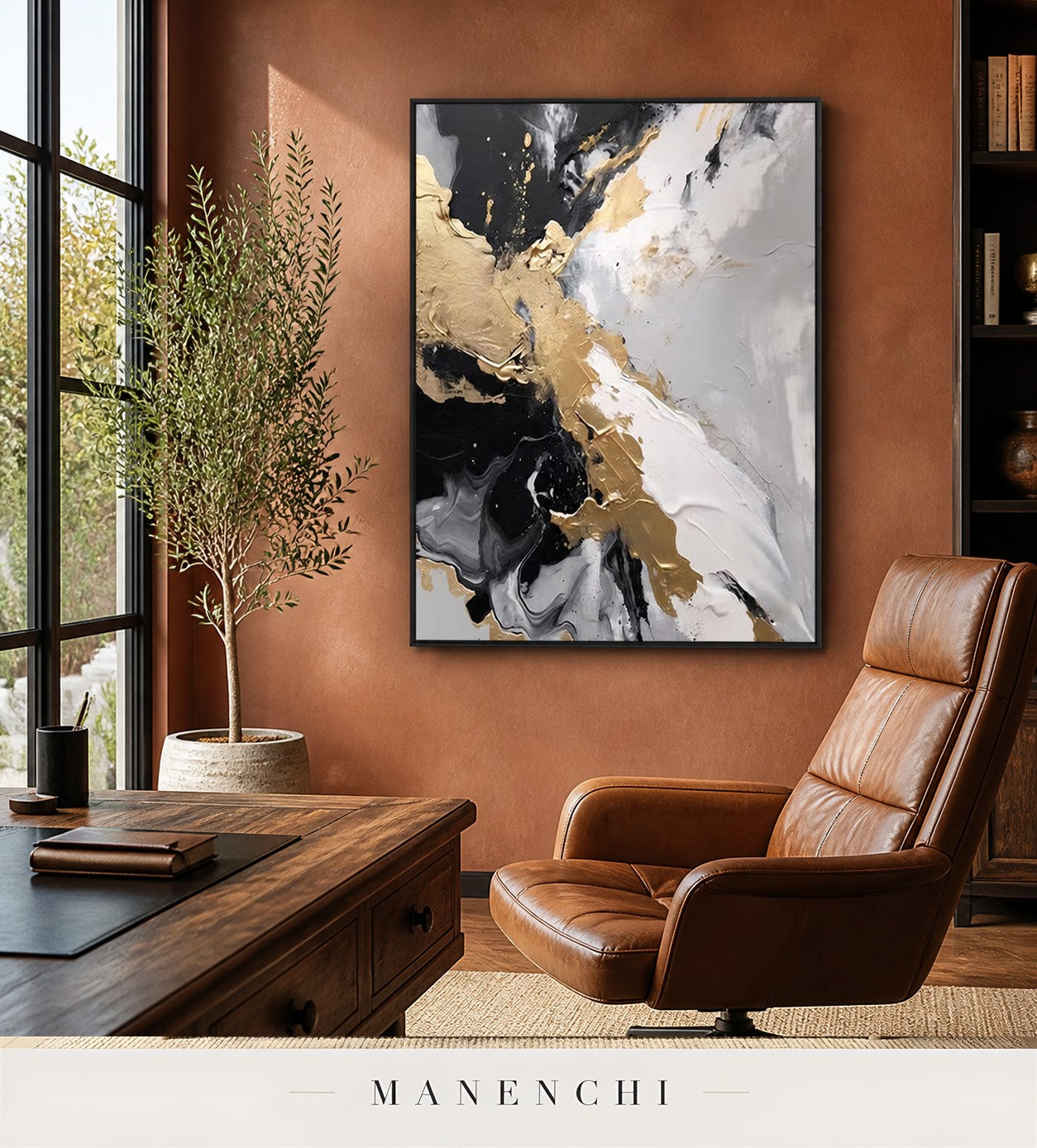 Gilded Mantle | Gold Leaf Wall Art - original hand-painted painting by Manenchi, styled in a room setting