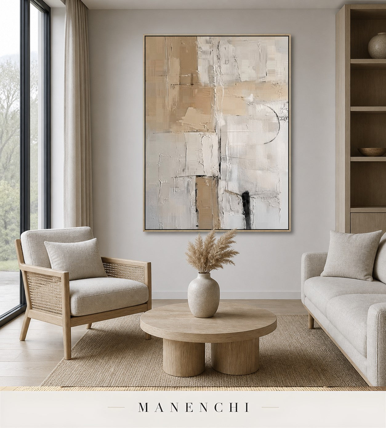 Structured Grain | Contemporary Wall Art - original hand-painted painting by Manenchi, styled in a room setting